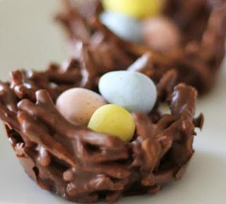 No Bake Chocolate Pretzel Easter Nests