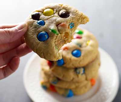 Big Soft M&M Cookies via Pinch of Yum